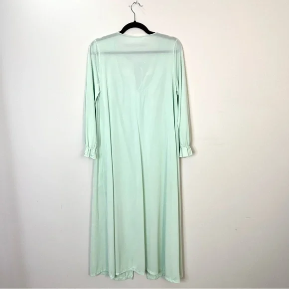 Vintage Mint Green Ruffle Embroidered Button Front Maxi Robe - Picture 6 of 11